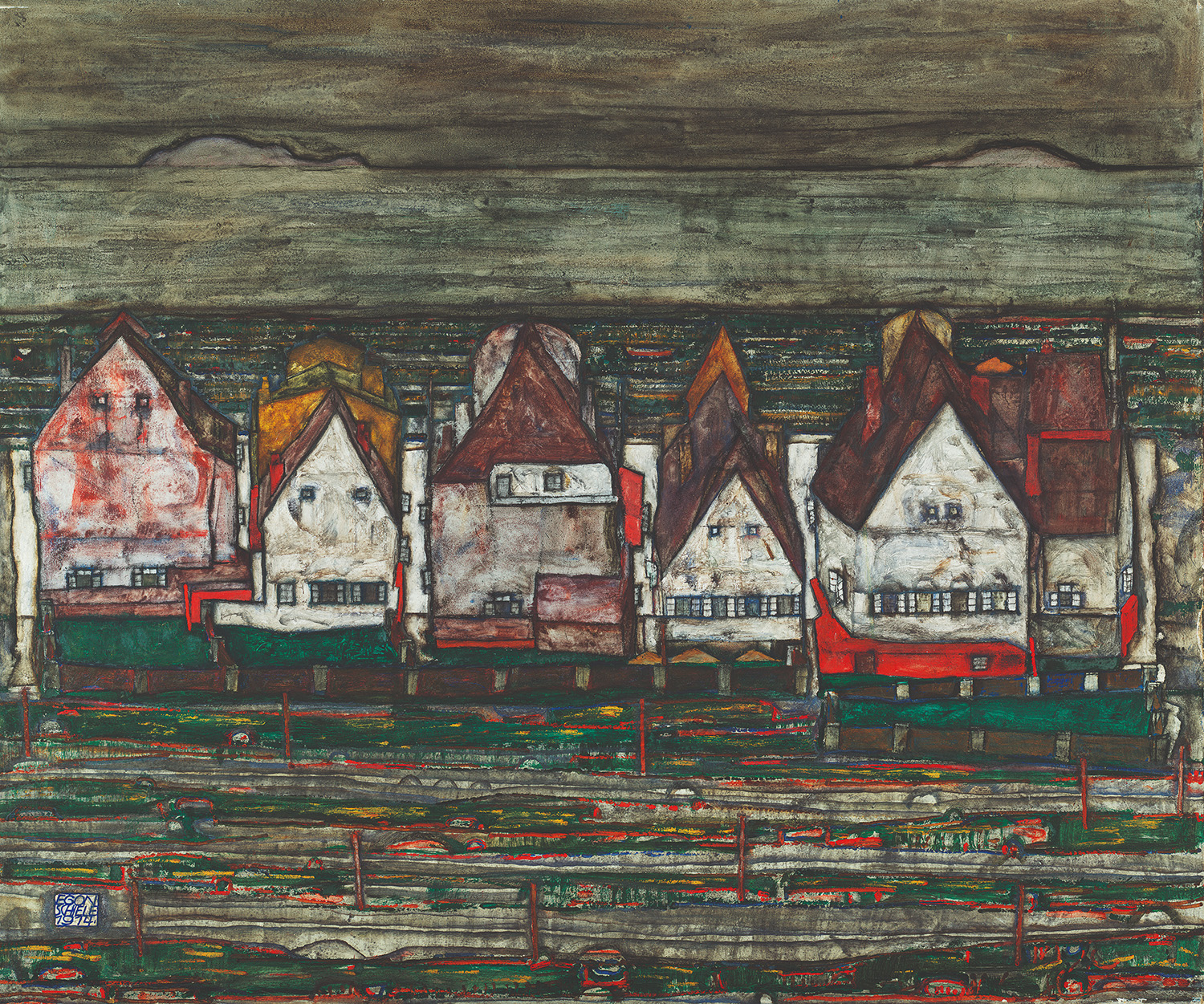 Painting from Egon Schiele - Die Häuseram Meer